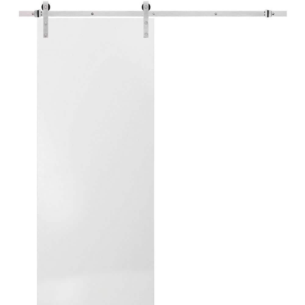 Sartodoors 0010 32 in. x 80 in. Flush White Finished Wood Sliding Barn Door with Hardware Kit Stainless -  10BD-S-WS-32