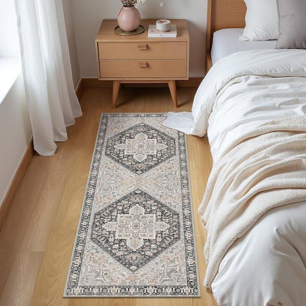 Azira Medallion Gray/Beige 2 ft. x 7 ft. Living Room/Bedroom/Dining Room Area Rug