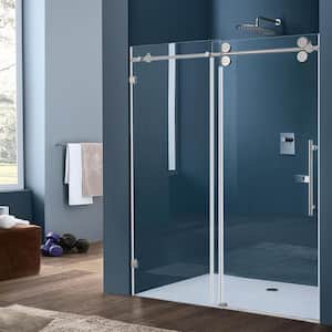 60 in. W x 76 in. H Soft-Closing Single Sliding Frameless Shower Door with 3/8 in. Clear Glass in Chrome