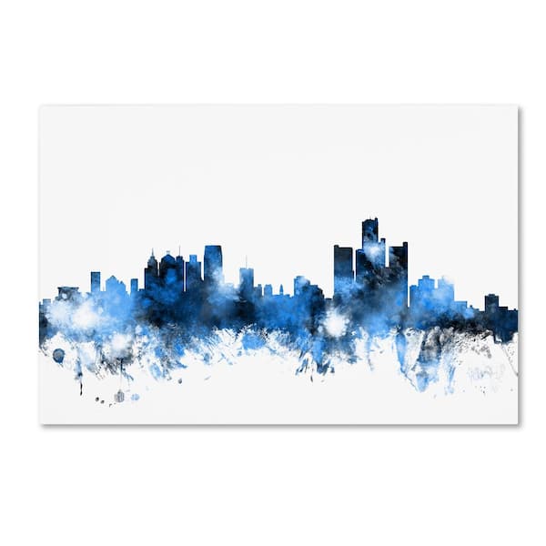 Trademark Fine Art 16 in. x 24 in. Detroit Michigan Skyline II by Michael Tompsett Floater Frame Architecture Wall Art