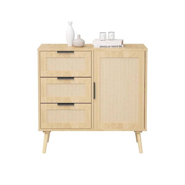 Modern Rattan Wood Dresser Wood Storage Cabinet Sideboard for Bedroom, Living Room, Entryway, Hallway