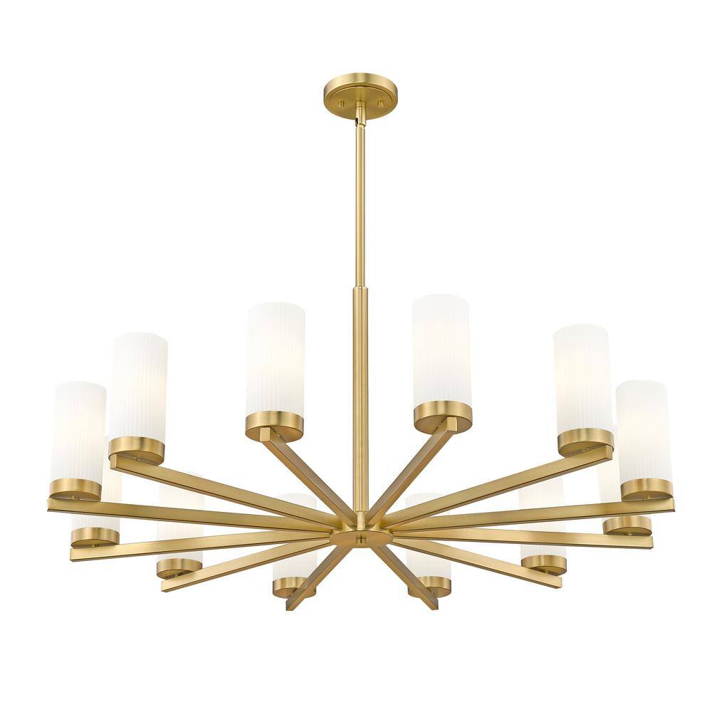 Modern Gold 12-Light Chandelier with Frosted Glass Shades