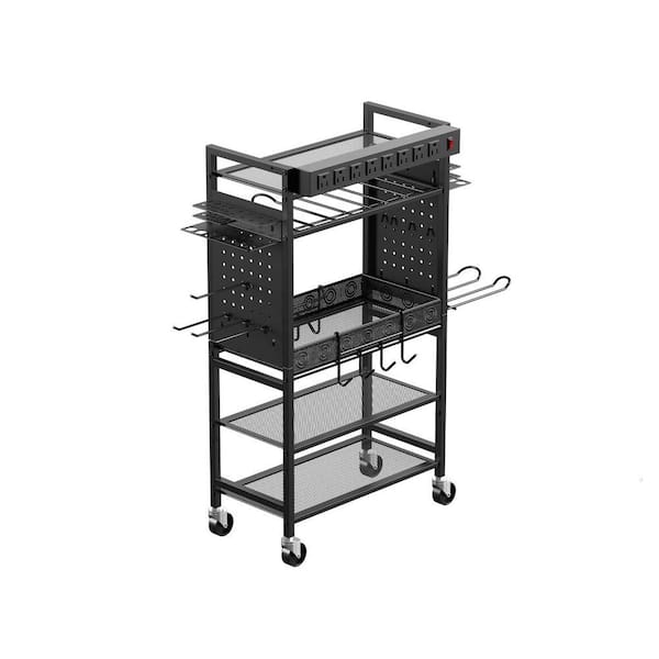 18 in. D x 11 in. W x 34 in. H 3-Floor Garage Floor Rolling Storage, Outdoor Storage Cabinet with Charging Station