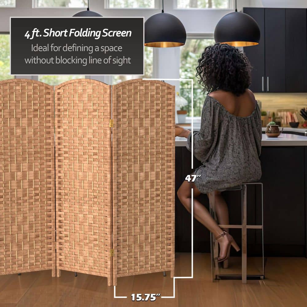Natural Brown Woven Plant Fiber 8-Panel Folding Screen