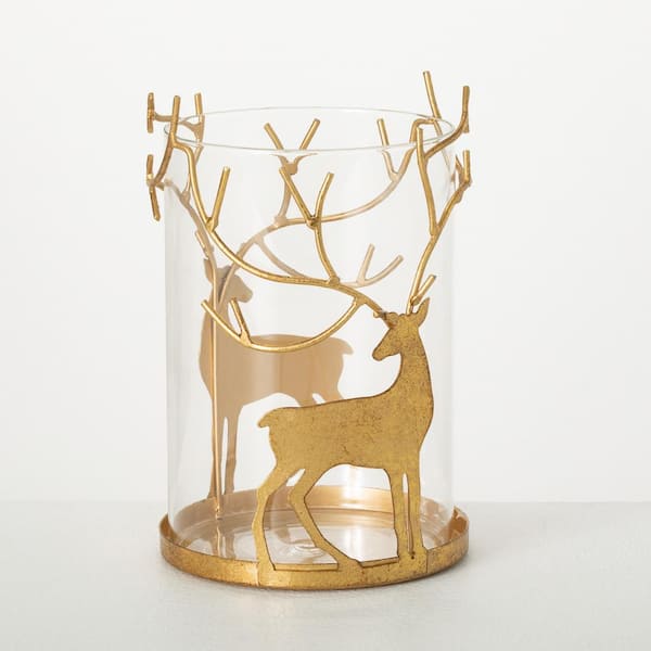 SULLIVANS 8 in. H Gold Deer Pillar Candle Holder