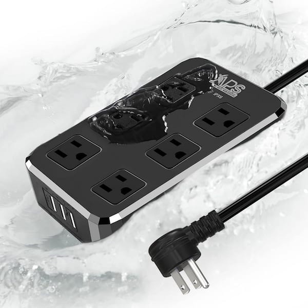 6' IPX6 Waterproof Surge Protector Power Strip, Outdoor Extension Cord with 6 Wide-Spaced Outlets and 3 USB Ports, Black