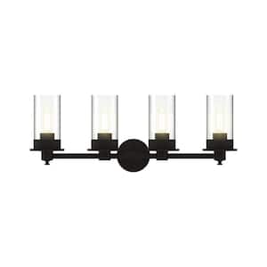 30.5 in. 4 Light Matte Black Vanity Light with Glass Shade