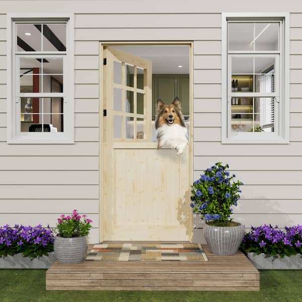 36 in. x 80 in. Unfinished Solid Pine Wood Universal 9-Lite Clear Glass Dutch Door Interior Door Slab