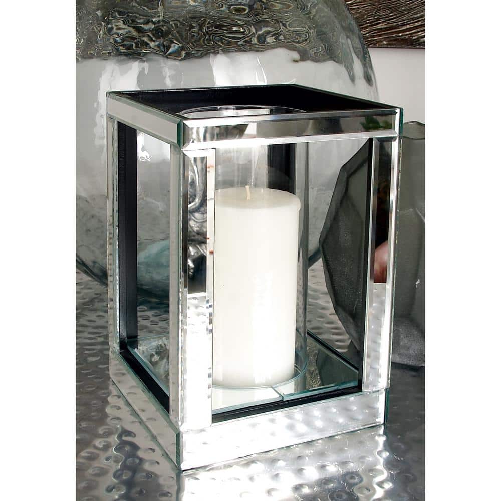 10" Silver Mirrored Glass Hurricane Candle Holder