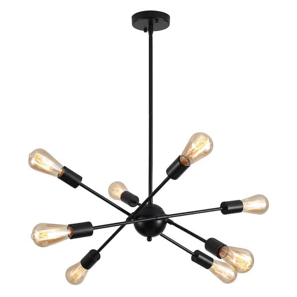 LWYTJO 8-Light Black Modern Sputnik Chandelier for Kitchen Island with no Bulbs Included