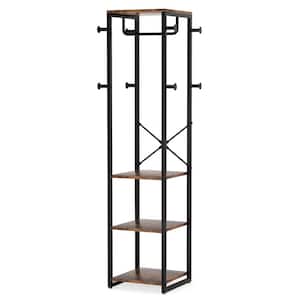 Cynthia Brown Coat Rack with 3 Shelves, 8 Hooks and 1 Hang Rod