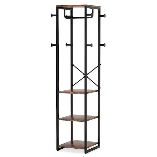 Tribesigns Cynthia Brown Coat Rack with 3 Shelves, 8 Hooks and 1 Hang ...