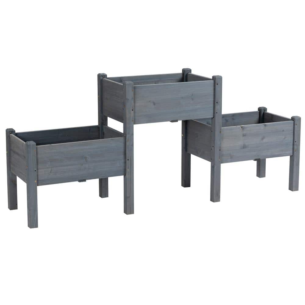 72.5 in. L Gray Wood Planter with 3-Planter Box, Elevated Wooden Plant Stand with Drainage Holes price history on PriceWatchPro