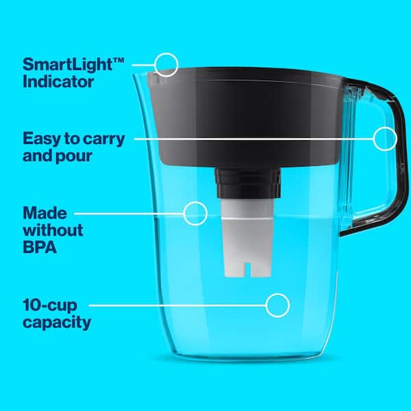 Brita Denali - Carafe filtrante, 6 tasses, sans BPA, noir