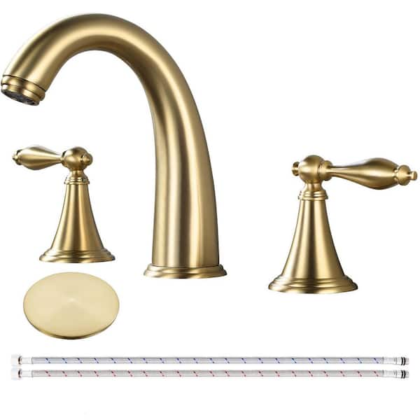 Double Handles 8 in. Widespread Bathroom Faucet 3 Hole Bathroom Sink Faucet in Brushed Gold