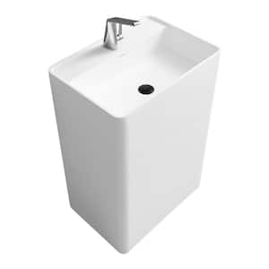 34.6 in. Free-Standing Pedestal Sink Basin without Drain and faucet in White in Solid Resin