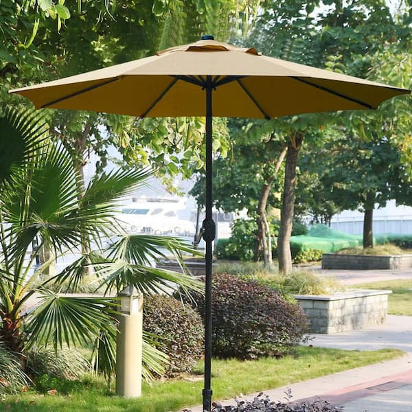 10 ft. Patio Umbrella with Push Button Tilt, Heavy-Duty Outdoor Market Umbrella in Tan (Not Include Base)