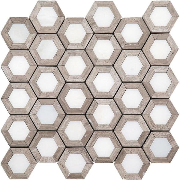 Apollo Tile Beige and White 4 in. x 5 in. Hexagon Polished Marble Mosaic Tile Sample (0.13 sq. ft./Piece)