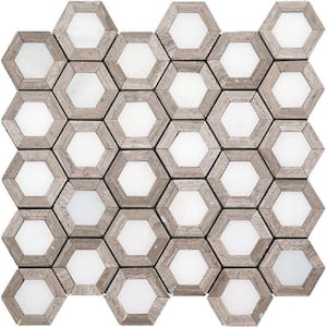 Beige and White 10.5 in. x 11.5 in. Hexagon Polished Marble Mosaic Tile (4.19 sq. ft./Case)