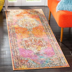 Crystal Orange/Light Blue 2 ft. x 5 ft. Medallion Floral Runner Rug