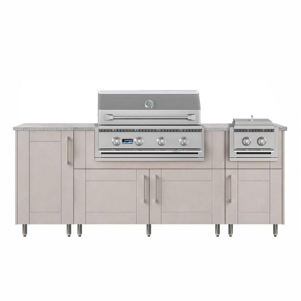 Golden Sky 86.5 in. W 4-Burner Propane Grill Island in Stainless Steel Sanibel Shoreline Gray with Side Burner and 2-ROT price history on PriceWatchPro