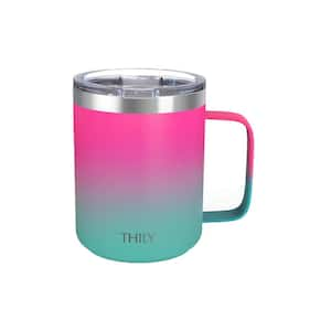 Vacuum 12 oz. Pink and Green Insulated Stainless Steel Coffee Mug with Spill Proof