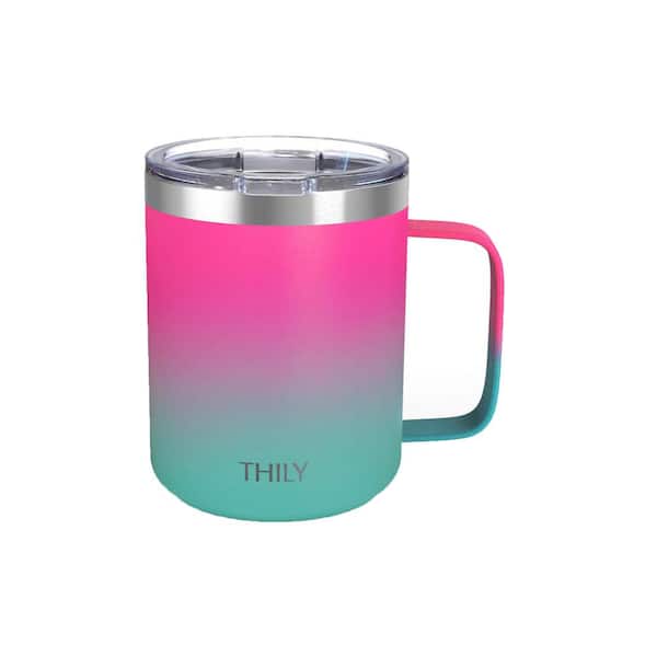 Adrinfly 12 oz. Insulated Stainless Steel Coffee Beverage Mugs with Spill Proof for Hot/Cold Drinks in Pink and Green