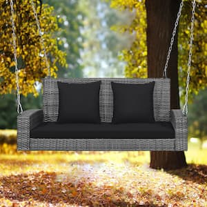 42.5 in. 800 lbs. 2-Person PE Wicker Hanging Porch Patio Swing Bench Chair Cushion