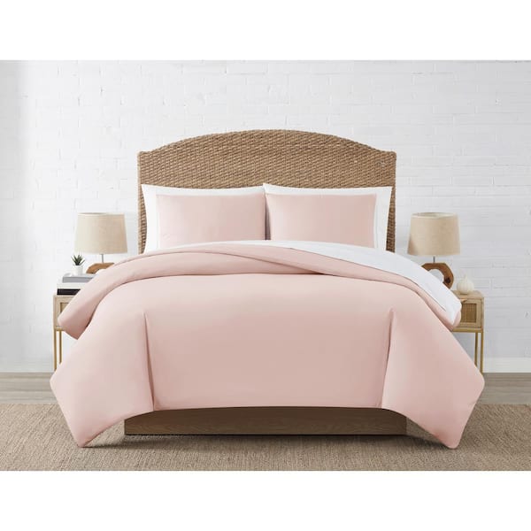 Coastal Living Breezy 3-Piece Pink Solid Polyester Microfiber Full/Queen Duvet Cover Set