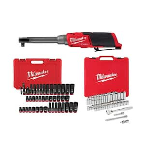 M12 FUEL 12-Volt Lithium-Ion 3/8 in. Extended Reach Cordless Ratchet with Mechanics and Impact Sockets (100-Piece)