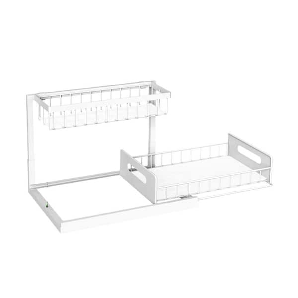 2-Pack Under Sink Slide Out Organizer, 2-Tier Pull Out Cabinet Cabinet Storage Shelves for Kitchen Bathroom, White