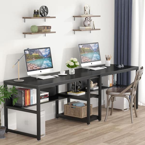 BYBLIGHT Havrvin 60 in. Retangular Black Wood Computer Desk with 4-Tier  Storage Shelves, Modern Large Home Office Desk BB-C0095XF - The Home Depot