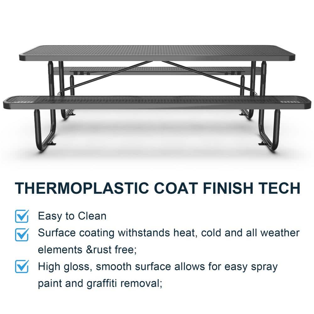 96" Black Steel Weather Resistant Outdoor Picnic Table