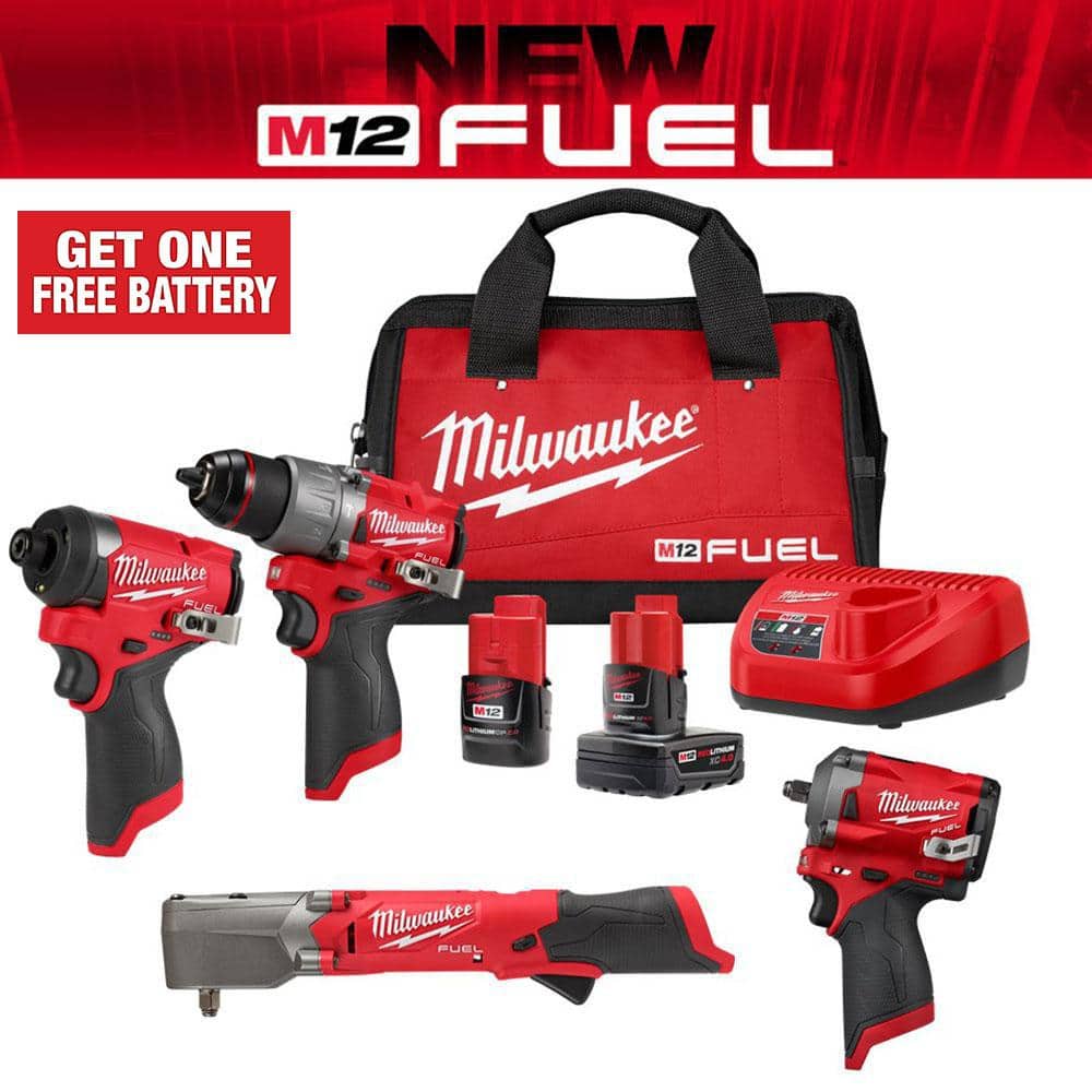 Milwaukee M12 FUEL 12-Volt Li-Ion Brushless Cordless Hammer Drill/Impact Wrench/Impact Driver Combo Kit (2-Tool)with Impact Wrench -  3497-22-2564