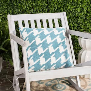 Celadon/Ivory Hanne Houndstooth Square Outdoor Throw Pillow