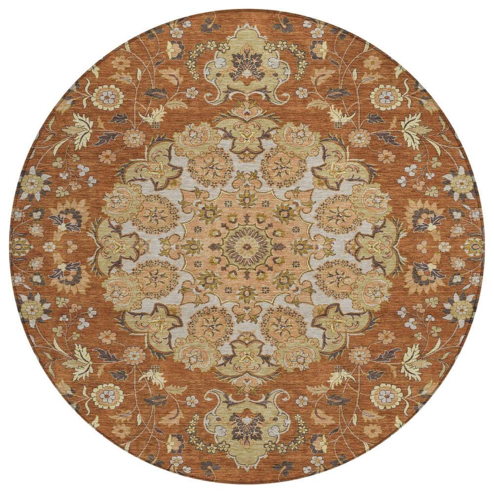 Chantille Machine Washable Indoor/Outdoor Abstract ACN2611 Paprika 8 ft. x 8 ft. Round Rug price history on PriceWatchPro