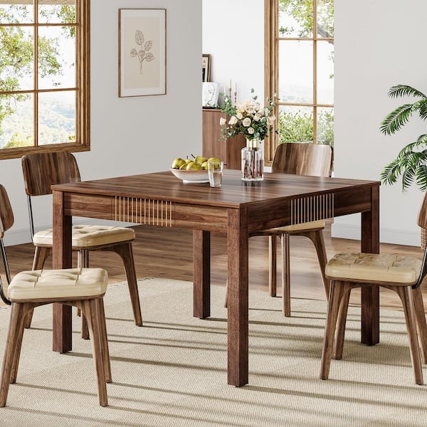 BYBLIGHT Roesler Rustic Brown Engineered Wood 39.3 in. 4 Legs Square Dining Table Seats 4 with 4 Drawers
