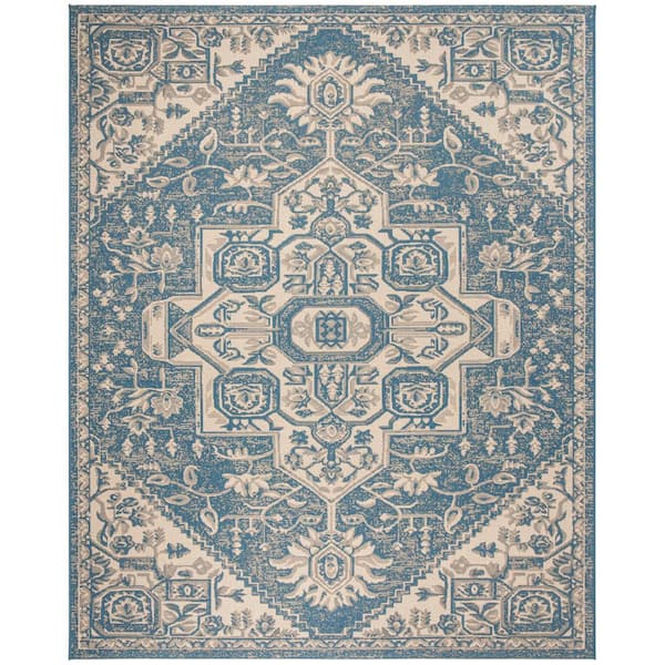 SAFAVIEH Beach House Cream/Blue 8 ft. x 10 ft. Geometric Indoor/Outdoor Patio  Area Rug
