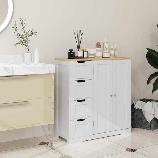 White 33.1 in. Bathroom Accent Storage Cabinet with 4-Drawers and 2-Shelves