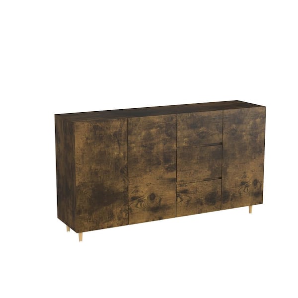 Unbranded Black Brown MDF 62.99 in. Modern Sideboard 3-Door Buffet Cabinet Kitchen Storage Cabinet with 3-Drawers and Shelves