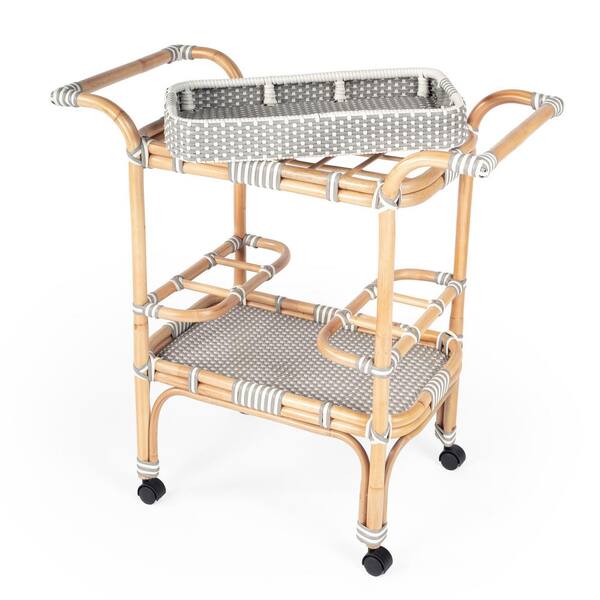 Butler Speciality Company Selena Blue/White 2-Tier Rattan Bar Cart 33.0 in.  H x 34.5 in. W x 16.5 in. D 5397291 - The Home Depot