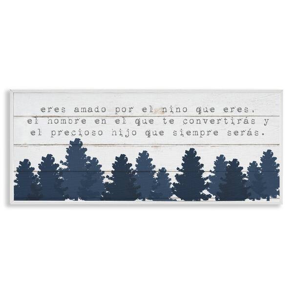 Stupell Industries Sweet Boy Blue Trees by Lil' Rue White Framed Typography Giclee Art Print 10 in. x 24 in.
