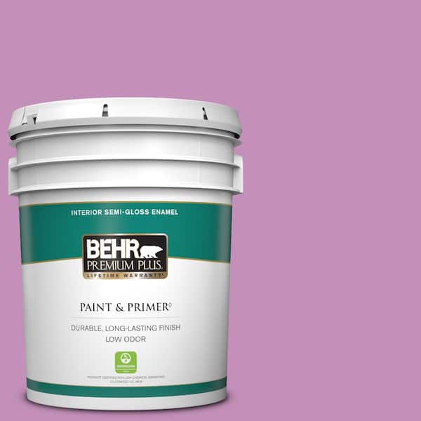 BEHR PREMIUM PLUS 5 gal. #670B-5 Pretty Petunia Semi-Gloss Enamel Low Odor Interior Paint & Primer