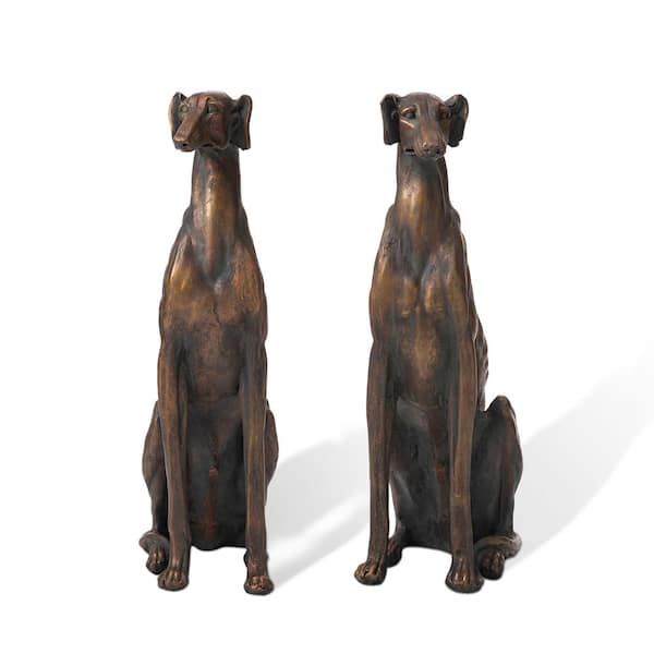 Glitzhome 30.25 in. H MGO Sitting Greyhound Dog Statue (Set of 2)