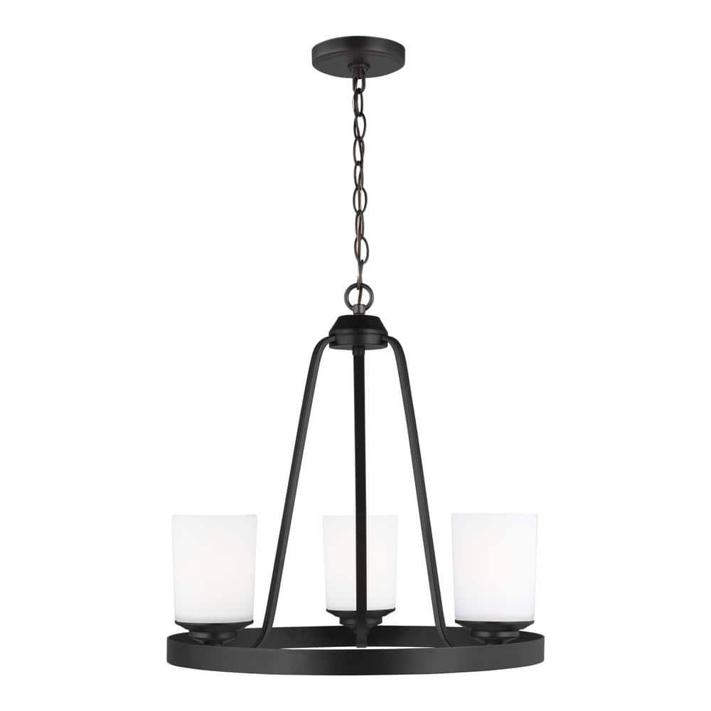 Midnight Black 3-Light Chandelier with Etched Glass Shades