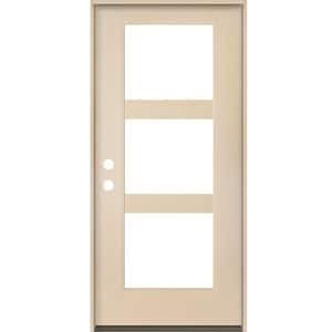BRIGHTON Modern 36 in. x 80 in. 3-Lite Right-Hand/Inswing Clear Glass Unfinished Fiberglass Prehung Front Door