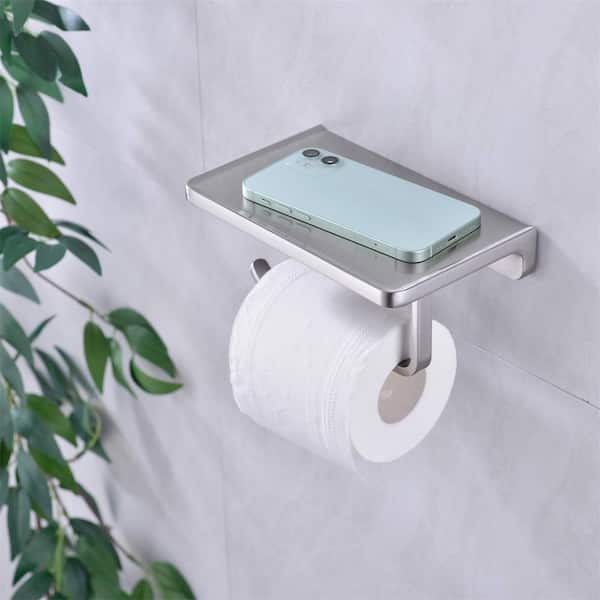 TDYU Toilet Paper Holder with Shelf Wall Mount, Dual Self Adhesive Roll  Tissue Holder for Mobile Phone Storage, Aluminum Rustproof Commercial  Toilet