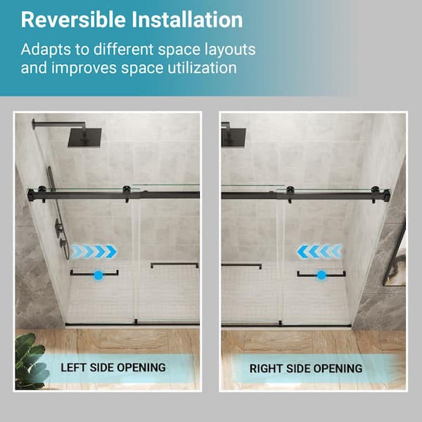 56 in.-60 in.W x 75 in.H Double Sliding Frameless Shower Door w/ 5/16-in.(8mm)Tempered Glass,Stainless Steel Accessories