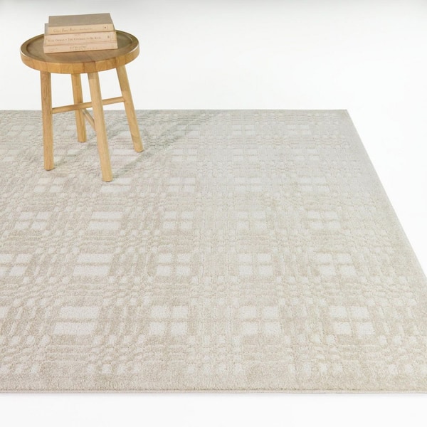 Weekes Cream 8 ft. x 10 ft. Contemporary Plaid Area Rug