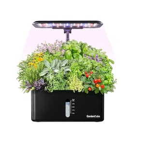 7 in. Black Plastic Rectangular Indoor Hyrdroponic Planter with LED Grow Light Water Pump Automatic Timer for Home